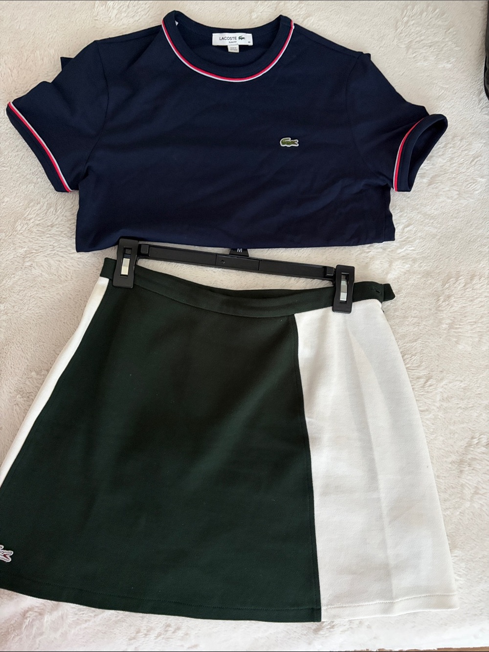 Lacoste Green and White Colorblock A-Line Tennis /Golf Skirt and s shirt